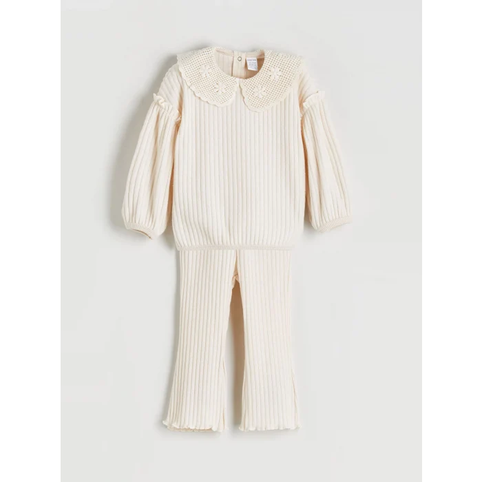 LCW baby Bej Bebe Yaka Kız Bebek Sweatshirt ve Tayt Pantolon 2li