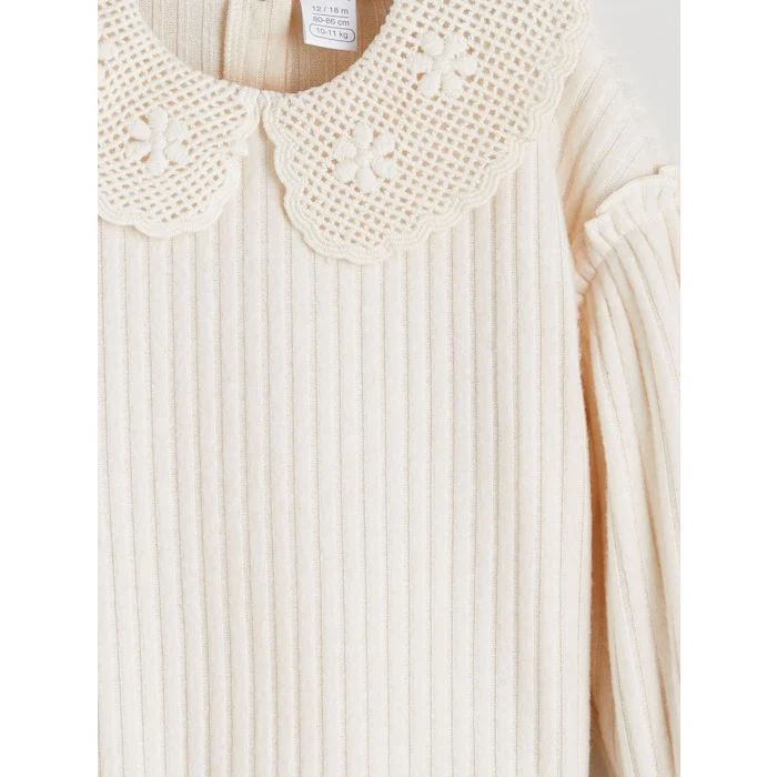 LCW baby Bej Bebe Yaka Kız Bebek Sweatshirt ve Tayt Pantolon 2li