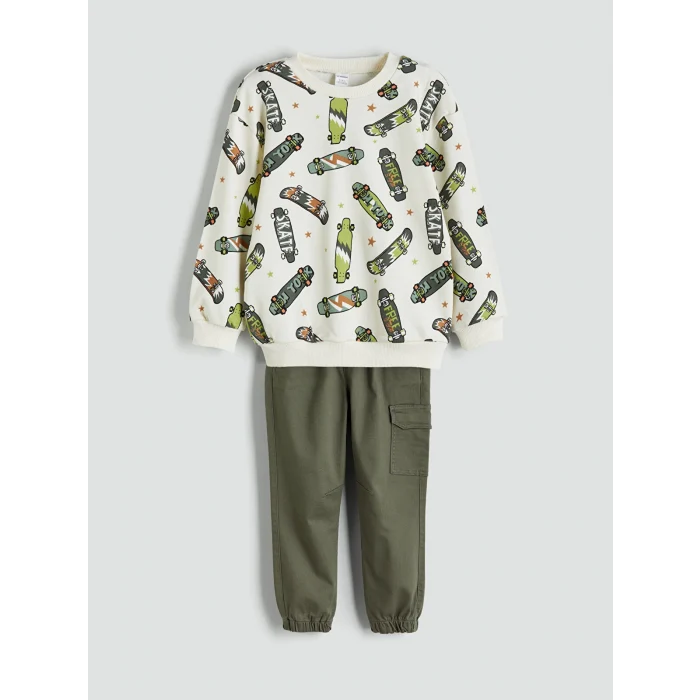 LCW Kids Bej Bisiklet Yaka Erkek Çocuk Sweatshirt ve Eşofman Alt