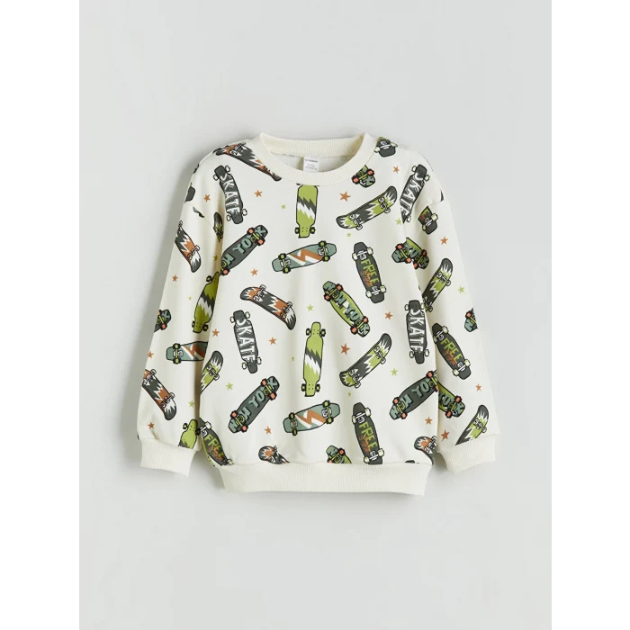 LCW Kids Bej Bisiklet Yaka Erkek Çocuk Sweatshirt ve Eşofman Alt