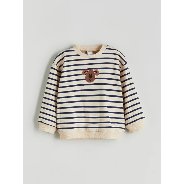 LCW baby Bej Bisiklet Yaka Çizgili Erkek Bebek Sweatshirt ve Eşofman Alt 2li