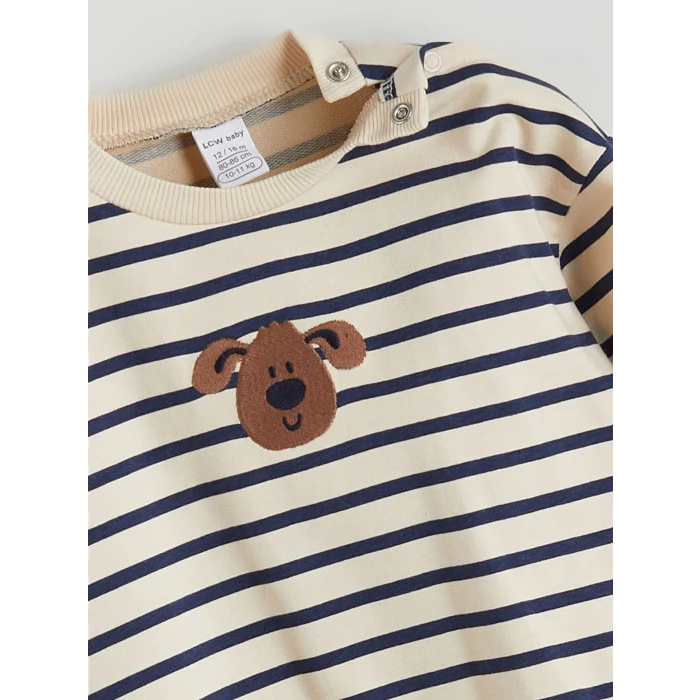 LCW baby Bej Bisiklet Yaka Çizgili Erkek Bebek Sweatshirt ve Eşofman Alt 2li