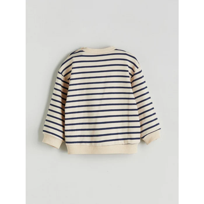 LCW baby Bej Bisiklet Yaka Çizgili Erkek Bebek Sweatshirt ve Eşofman Alt 2li