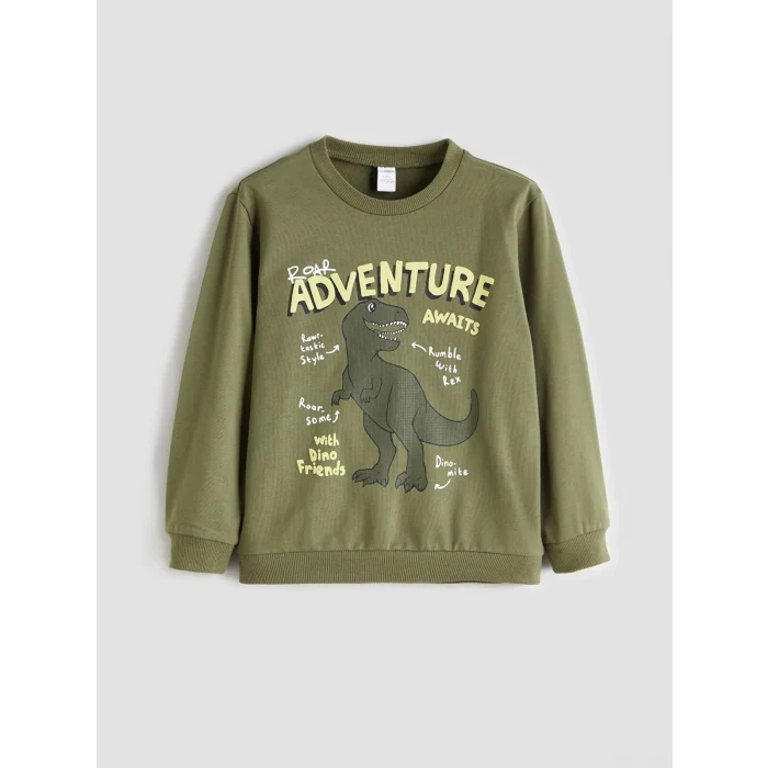 LCW Kids Haki Dinazor Baskılı Erkek Çocuk Sweatshirt ve Eşofman Alt 2li