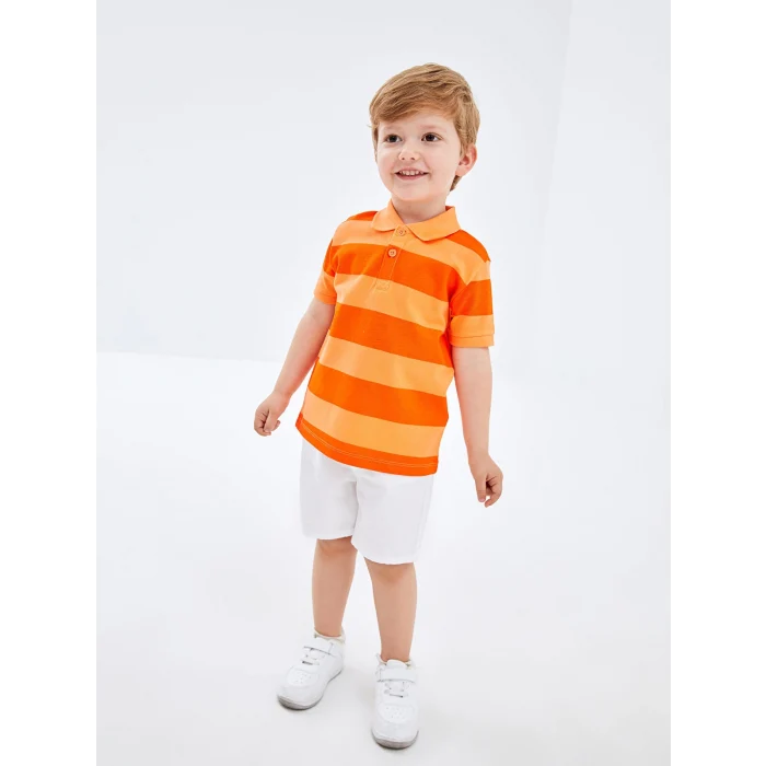 LCW Kids Turuncu Polo Yaka Kısa Kollu Çizgili Erkek Bebek Tişört