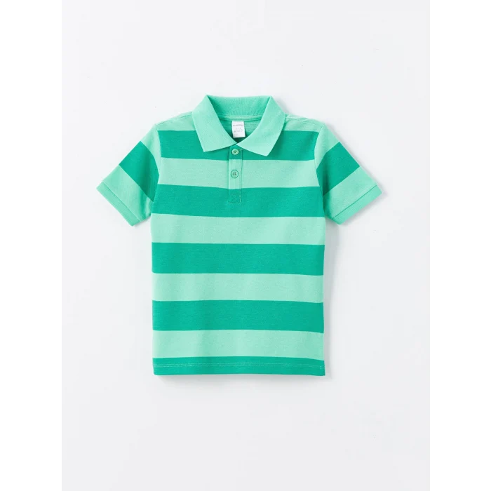 LCW Kids Yeşil Polo Yaka Kısa Kollu Çizgili Erkek Bebek Tişört