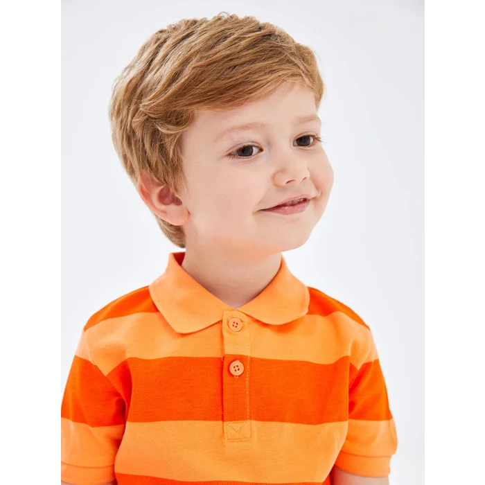 LCW Kids Turuncu Polo Yaka Kısa Kollu Çizgili Erkek Bebek Tişört