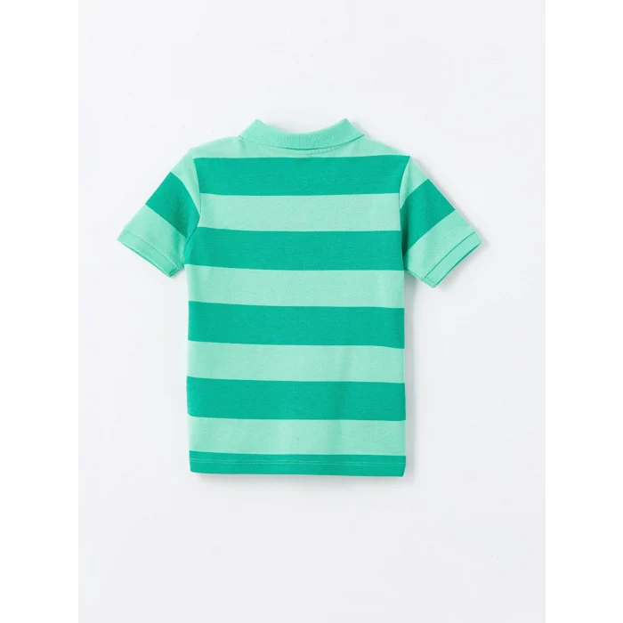 LCW Kids Yeşil Polo Yaka Kısa Kollu Çizgili Erkek Bebek Tişört