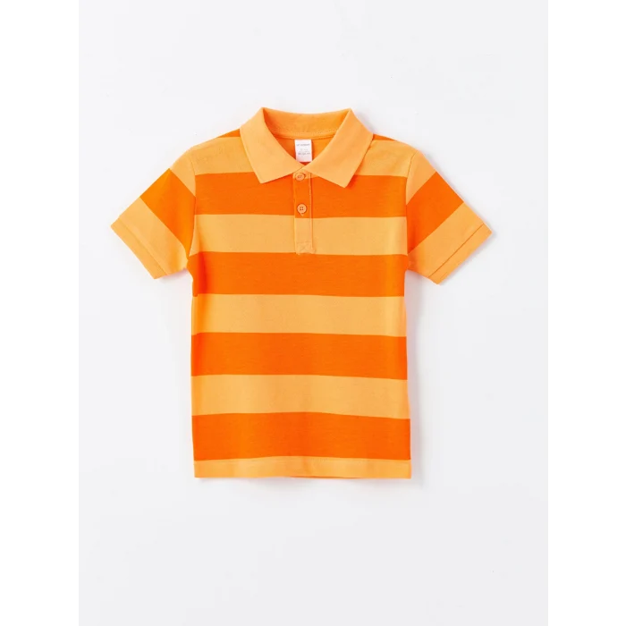 LCW Kids Turuncu Polo Yaka Kısa Kollu Çizgili Erkek Bebek Tişört