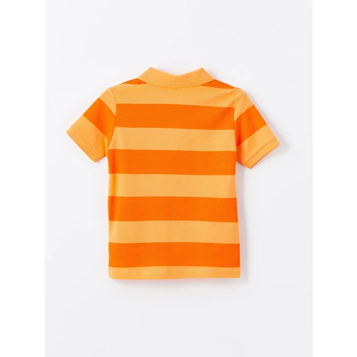 LCW Kids Turuncu Polo Yaka Kısa Kollu Çizgili Erkek Bebek Tişört