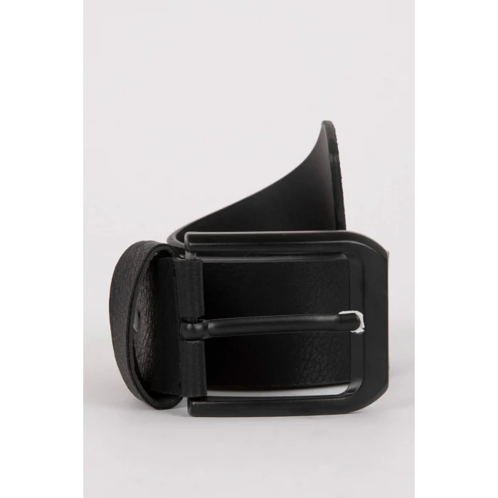 Defacto D4552 Siyah Erkek Dikdörtgen Toka Suni Deri Jean Kemeri