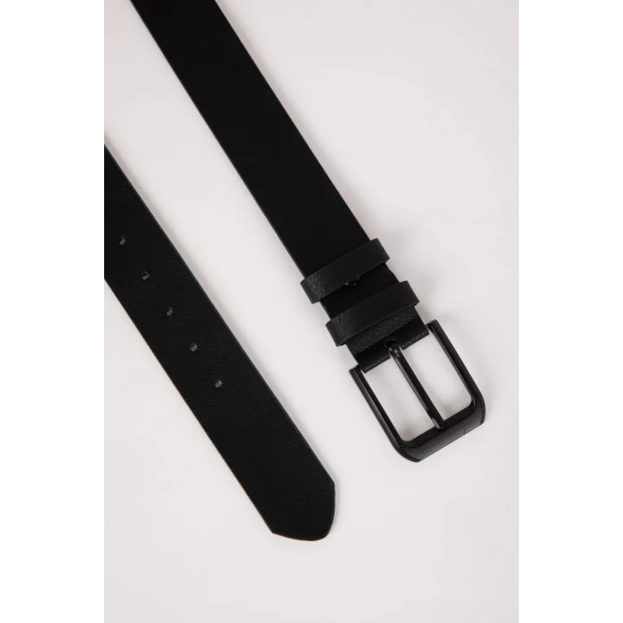 Defacto D4552 Siyah Erkek Dikdörtgen Toka Suni Deri Jean Kemeri