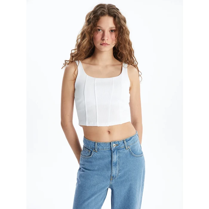 XSIDE Beyaz U Yaka Düz Askılı Kadın Crop