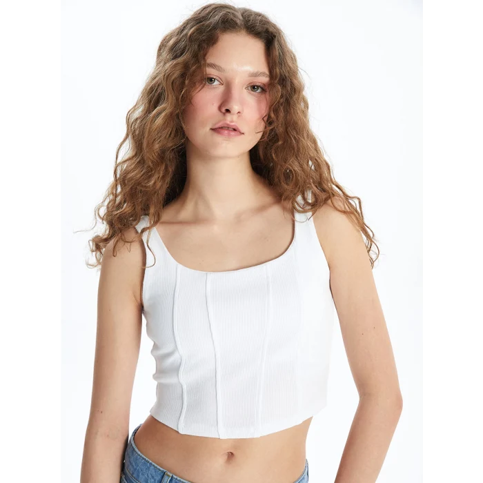 XSIDE Beyaz U Yaka Düz Askılı Kadın Crop