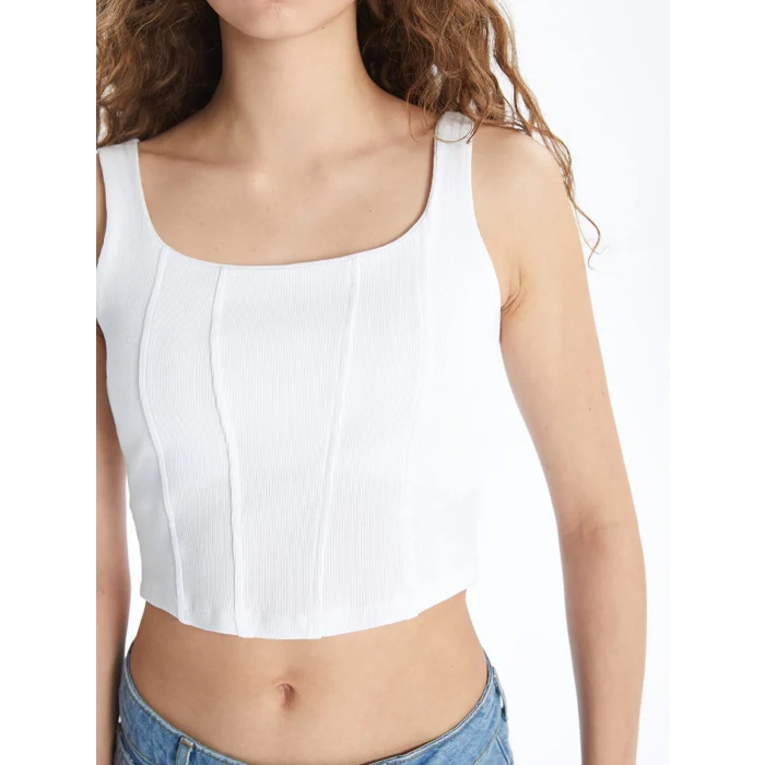 XSIDE Beyaz U Yaka Düz Askılı Kadın Crop