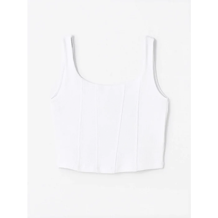 XSIDE Beyaz U Yaka Düz Askılı Kadın Crop