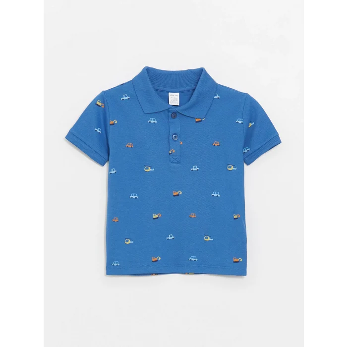 LCW Kids Mavi Polo Yaka Kısa Kollu Baskılı Erkek Bebek Tişört