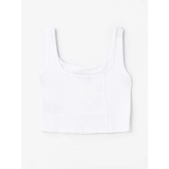 XSIDE Beyaz U Yaka Düz Askılı Kadın Crop