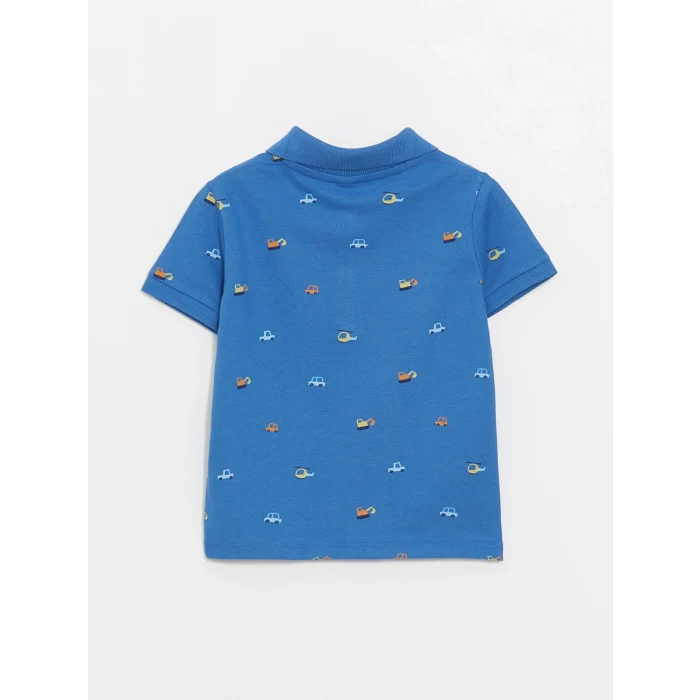 LCW Kids Mavi Polo Yaka Kısa Kollu Baskılı Erkek Bebek Tişört
