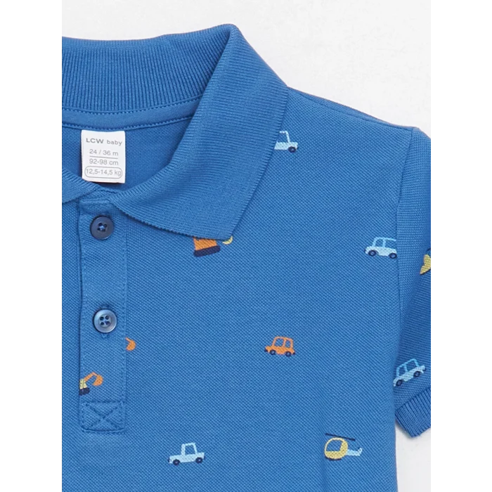 LCW Kids Mavi Polo Yaka Kısa Kollu Baskılı Erkek Bebek Tişört