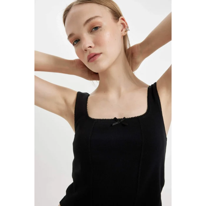 Defacto D1175 Siyah Coool Fitted V Yaka Modal Atlet