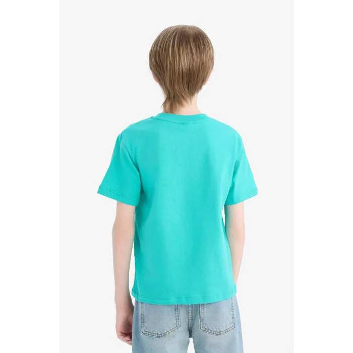 Defacto E0087 Yeşil Erkek Çocuk Bisiklet Yaka Nakışlı Kısa Kollu Tişört