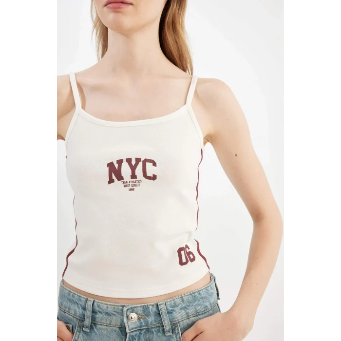 Defacto D4250 Beyaz Coool Fitted Baskılı Ribana Atlet