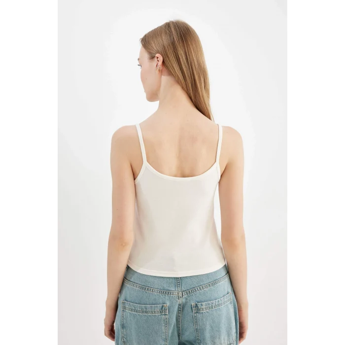 Defacto D4250 Beyaz Coool Fitted Baskılı Ribana Atlet