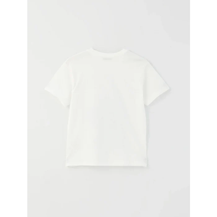 LCW Modest Ekru Bisiklet Yaka Baskılı Kısa Kollu Oversize Kadın Tunik