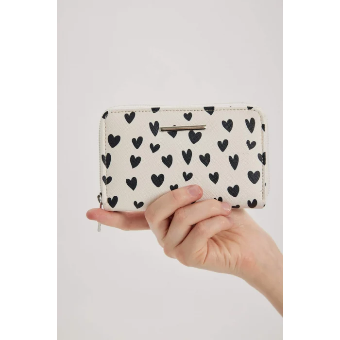 Defacto B3772 Çok Renkli Kadın Kalp Desenli Suni Deri Cüzdan