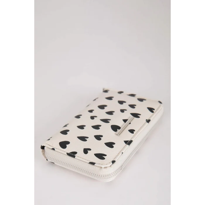 Defacto B3772 Çok Renkli Kadın Kalp Desenli Suni Deri Cüzdan