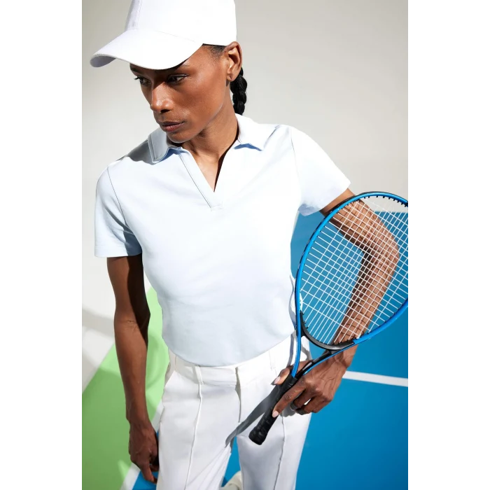 Defacto D9299 Mavi DeFactoFit Slim Fit Dar Kesim Polo Yaka Baskılı Sporcu Kısa Kollu Tişört