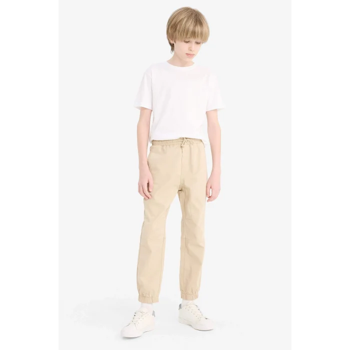 Defacto B6713 Bej Erkek Çocuk Lastikli Paça Basic Düz Gabardin Jogger Pantolon