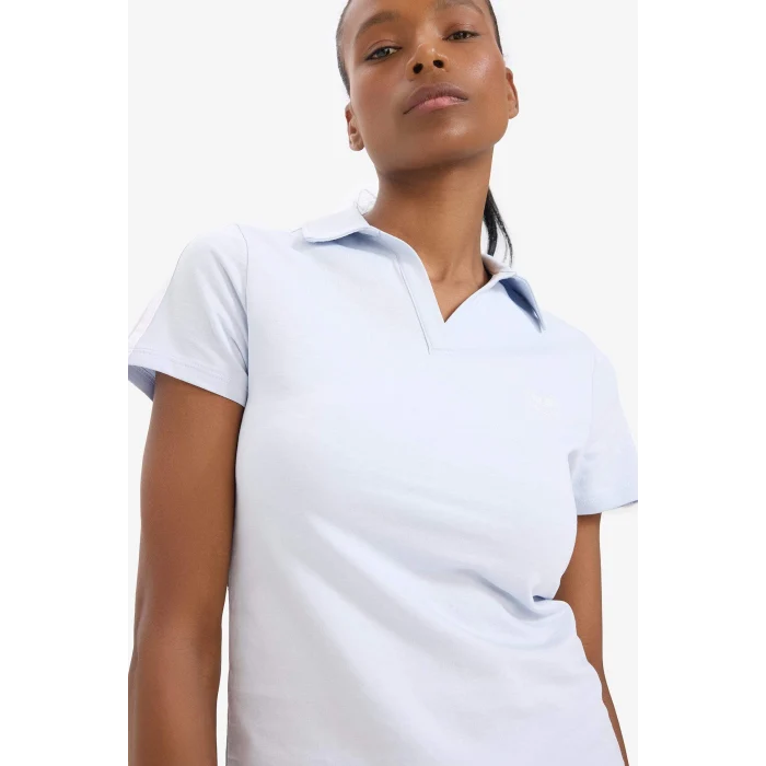 Defacto D9299 Mavi DeFactoFit Slim Fit Dar Kesim Polo Yaka Baskılı Sporcu Kısa Kollu Tişört