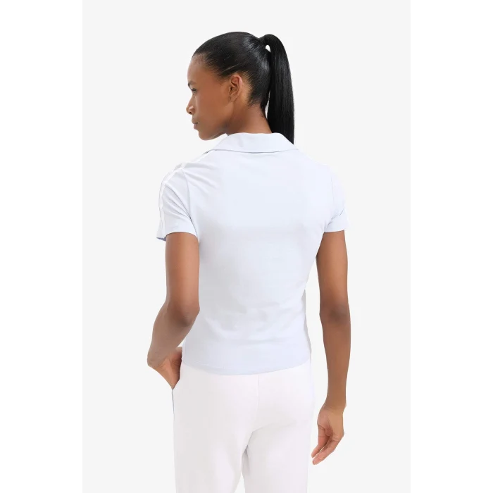 Defacto D9299 Mavi DeFactoFit Slim Fit Dar Kesim Polo Yaka Baskılı Sporcu Kısa Kollu Tişört