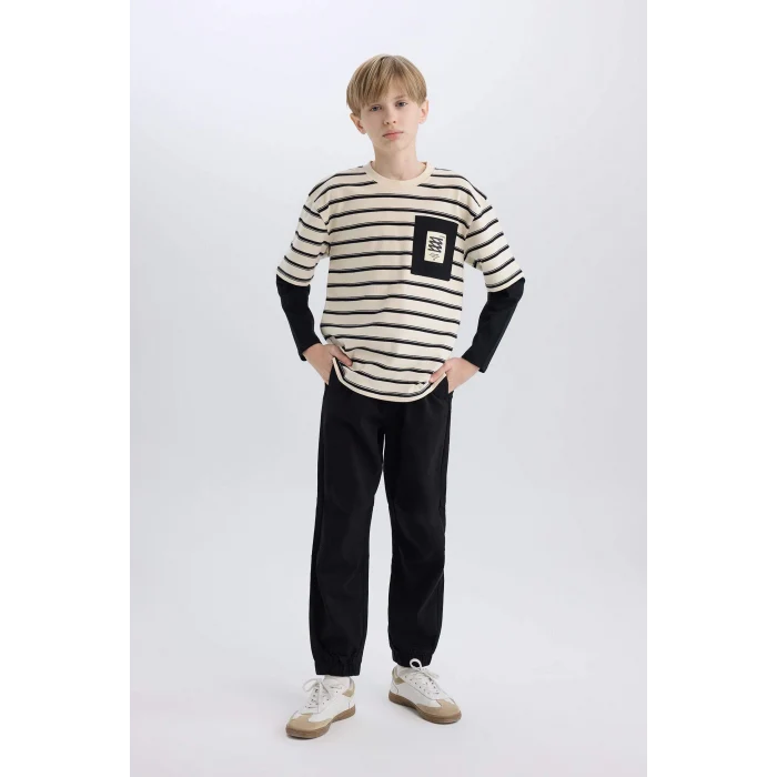 Defacto B6713 Siyah Erkek Çocuk Jogger Fit Jogger Paça Gabardin Pantolon