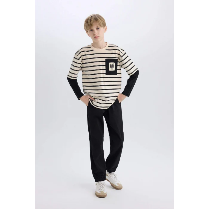 Defacto B6713 Siyah Erkek Çocuk Jogger Fit Jogger Paça Gabardin Pantolon