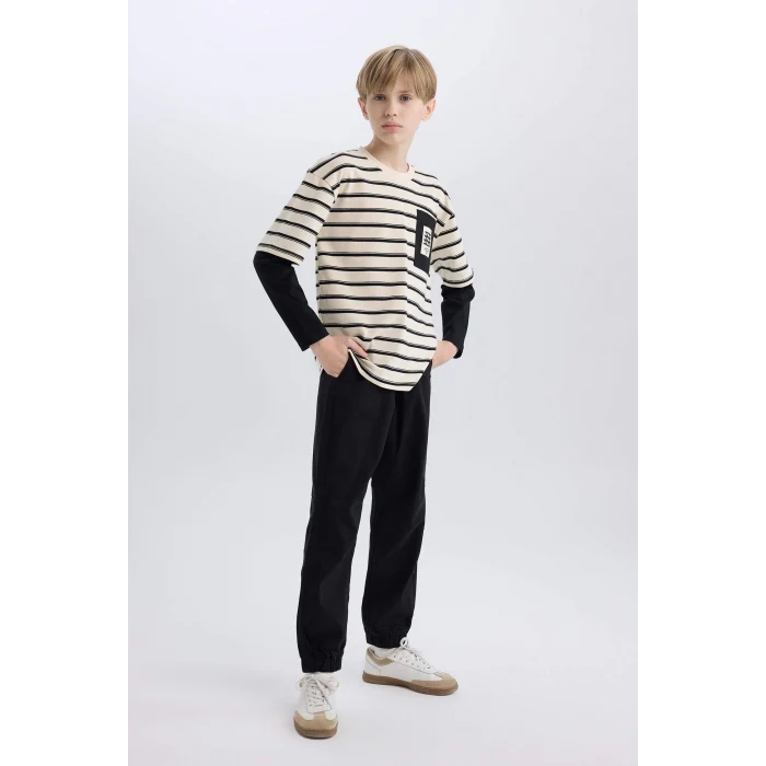 Defacto B6713 Siyah Erkek Çocuk Jogger Fit Jogger Paça Gabardin Pantolon