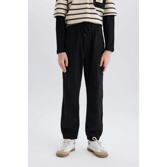 Defacto B6713 Siyah Erkek Çocuk Jogger Fit Jogger Paça Gabardin Pantolon
