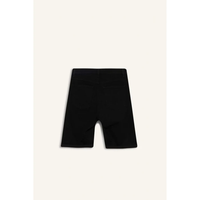Defacto A1958 Siyah Normal Bel Katlamalı Paça Jean Bermuda Şort