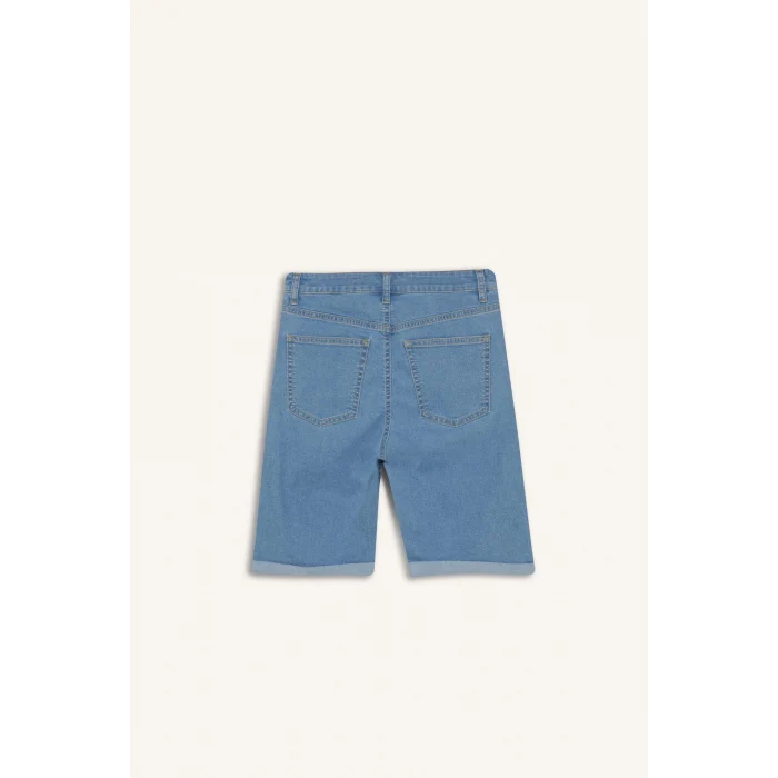 Defacto A1958 Mavi Normal Bel Katlamalı Paça Jean Bermuda Şort