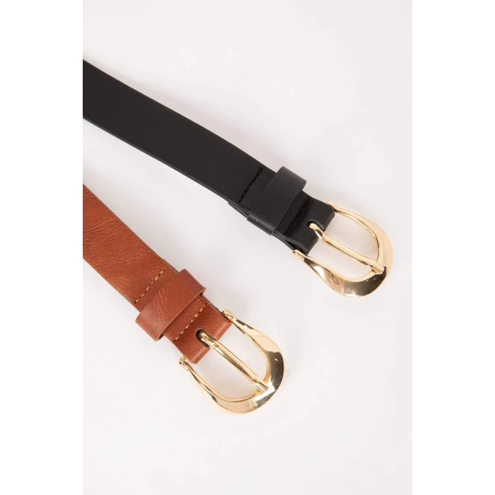 Defacto B1574 Çok Renkli Kadın Oval Toka Suni Deri 2li Günlük Kemer