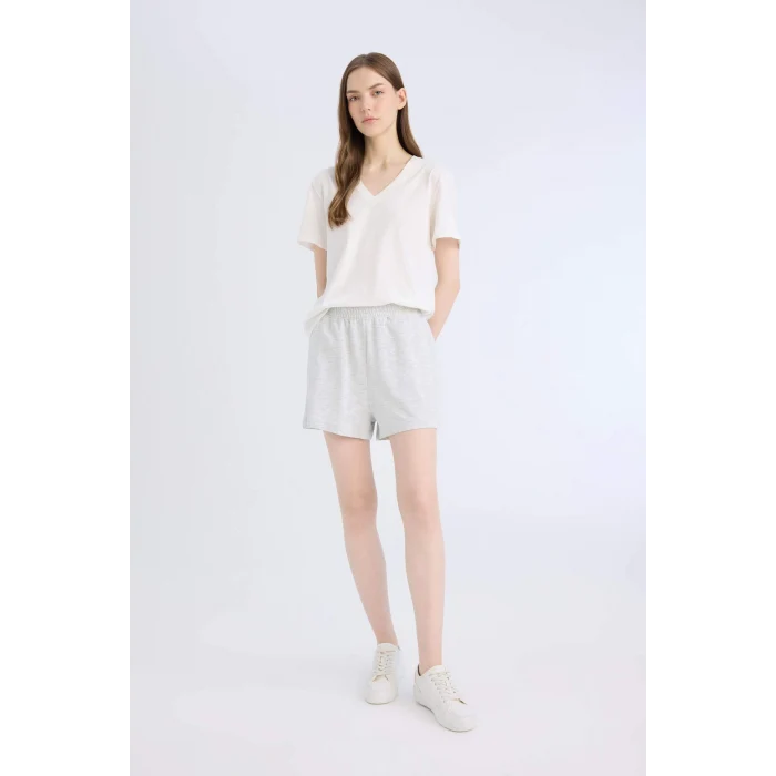 Defacto U3357 Gri Beli Lastikli Cepli Düz Paça Şort