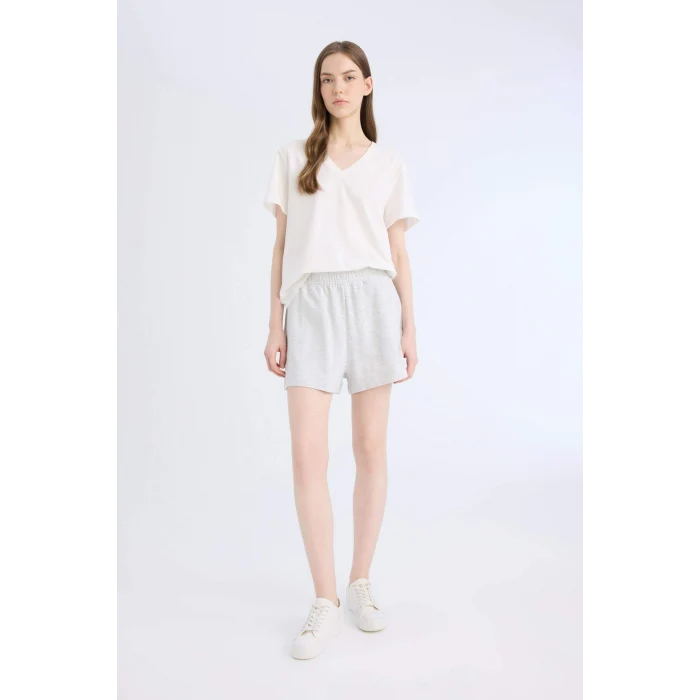 Defacto U3357 Gri Beli Lastikli Cepli Düz Paça Şort