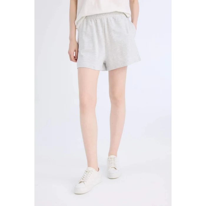 Defacto U3357 Gri Beli Lastikli Cepli Düz Paça Şort
