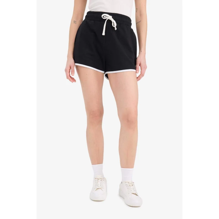 Defacto A6224 Siyah Coool Regular Fit Beli Lastikli Bağcıklı Kalın Mini Şort