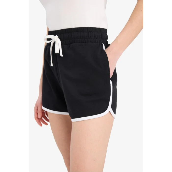 Defacto A6224 Siyah Coool Regular Fit Beli Lastikli Bağcıklı Kalın Mini Şort