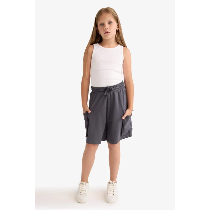 Defacto B0840 Antrasit Kız Çocuk Beli Lastikli Kargo Cepli Şort