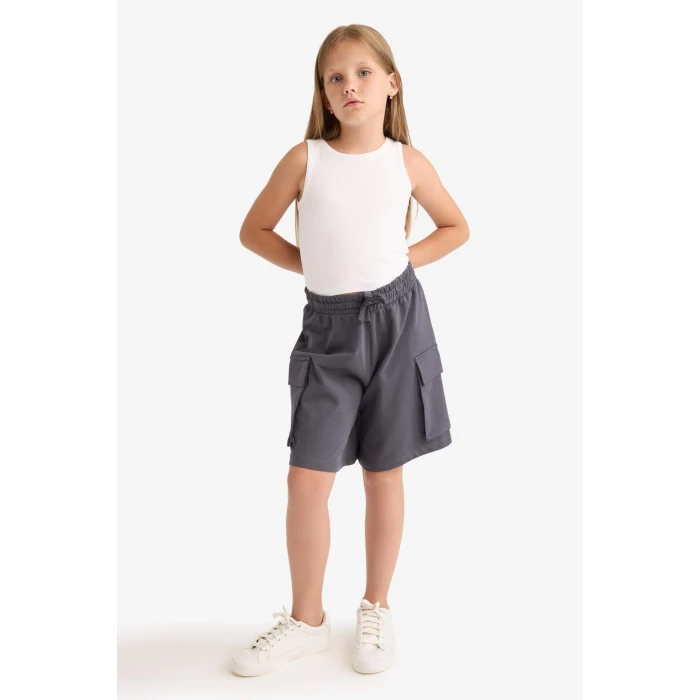 Defacto B0840 Antrasit Kız Çocuk Beli Lastikli Kargo Cepli Şort