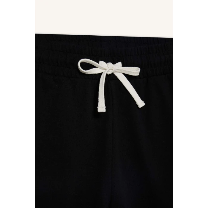 Defacto A6224 Siyah Coool Regular Fit Beli Lastikli Bağcıklı Kalın Mini Şort